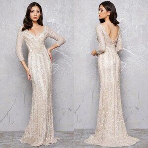 MAC DUGGAL | THREE-QUARTER SLEEVE EMBELLISHED GOWN 4347